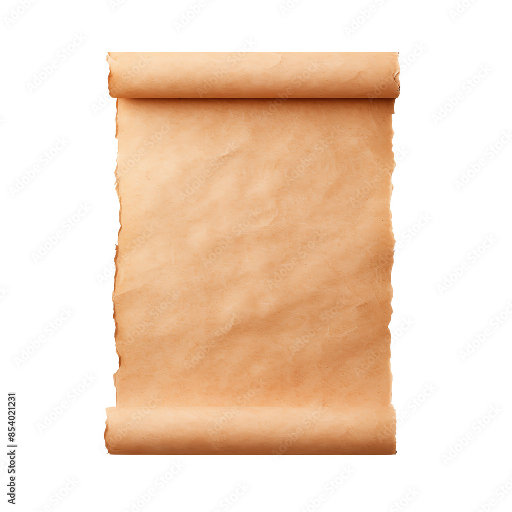 Fototapeta premium A blank scroll of parchment, rolled up at the top and isolated on transparent and white background.