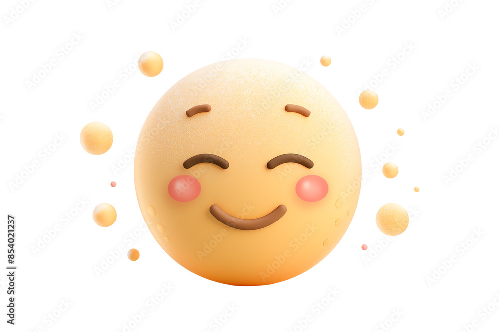 A cheerful, blushing emoji with a big smile surrounded by bubbles. isolated on transparent and white background. A cheerful, blushing emoji with a big smile surrounded by bubbles. isolated on transparent and white background.