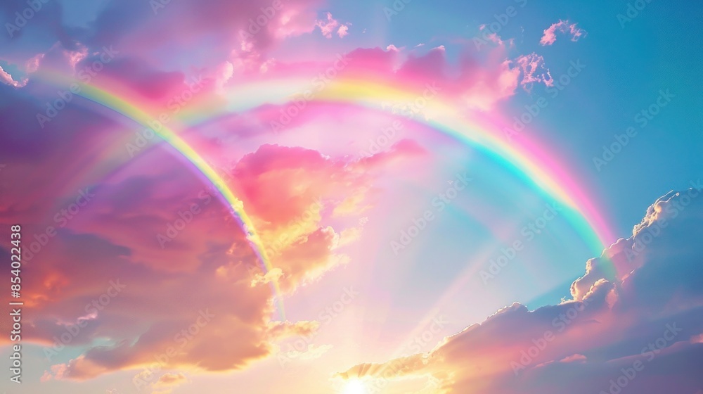 The double rainbow and clouds in the sky at sunset are so beautiful. The double rainbow and clouds in the sky at sunset are so beautiful.