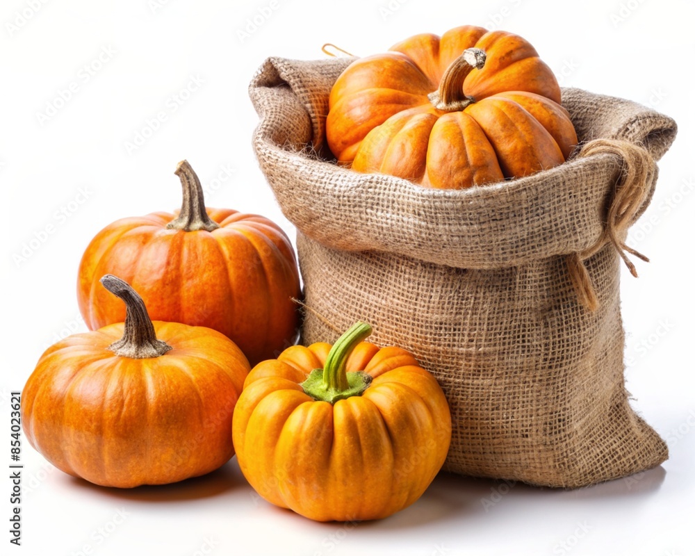 pumpkins in a sack on a white background pumpkins in a sack on a white background