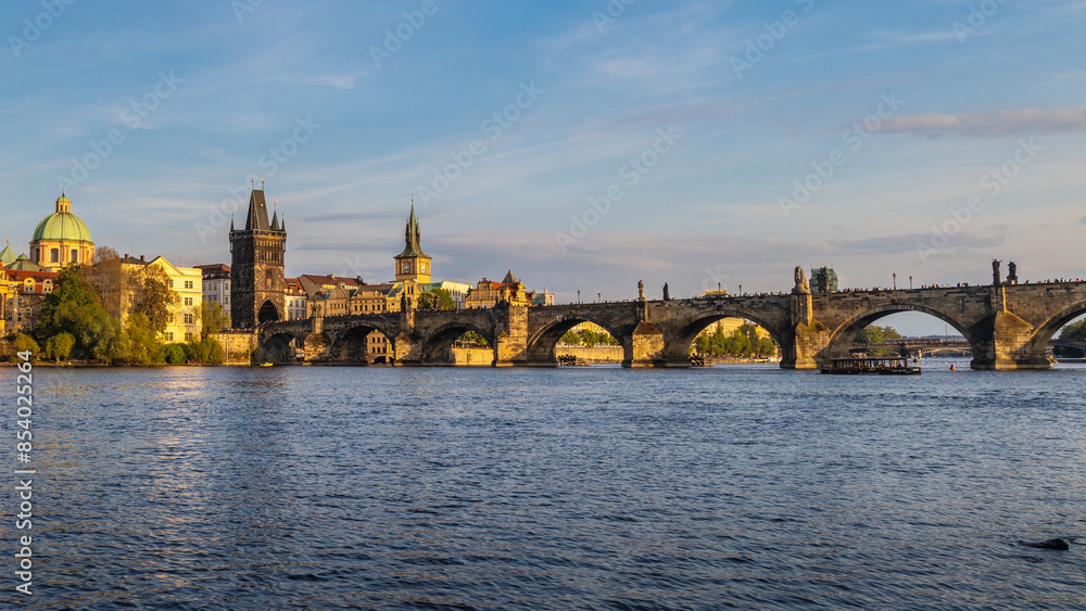 Fototapeta premium Charles Bridge in Prague in beautiful light at sunset, Czech Republic, Europe.