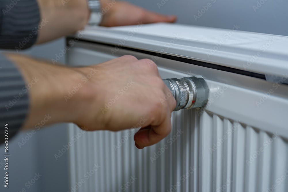 Naklejka premium Radiator adjustment on a wall