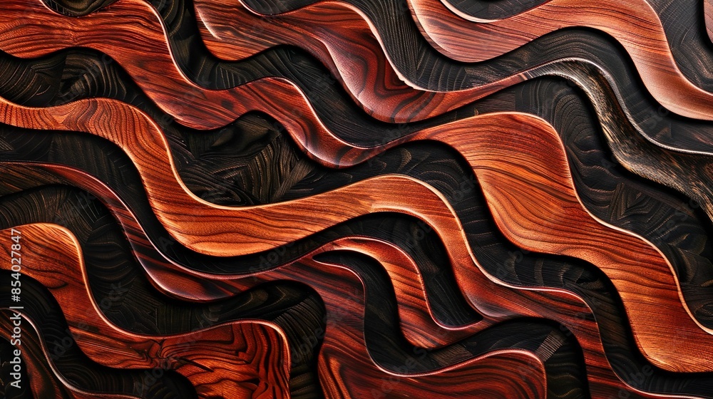 Fototapeta premium Abstract pattern inspired by the natural patterns found in mahogany wood, creating a rhythmic and harmonious composition.