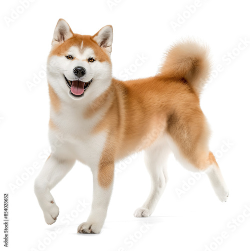 Obraz na płótnie Cute funny Akita Inu dog in silly walking pose on isolated background w salonie