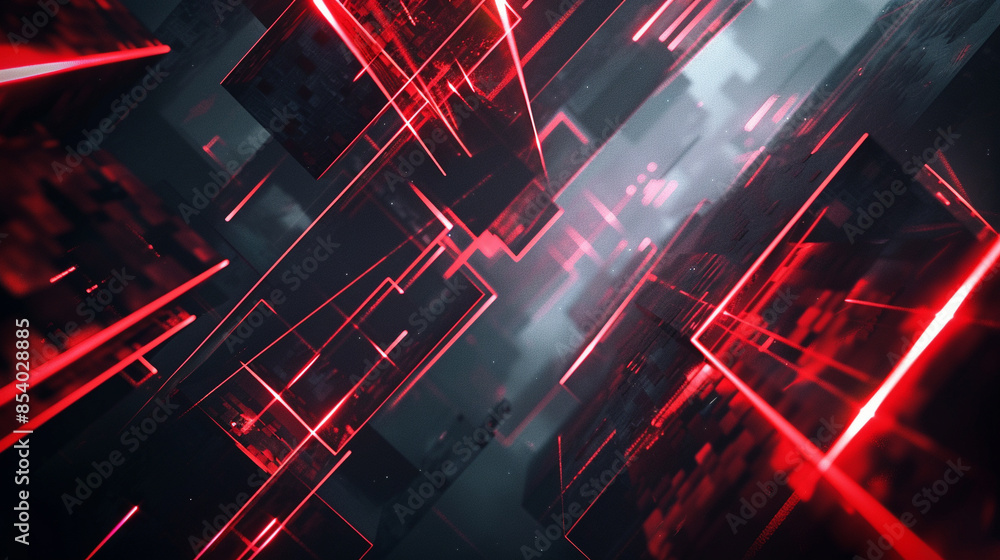 Obraz premium Red, Black and White glowing abstract geometric lines. PowerPoint and Business background.