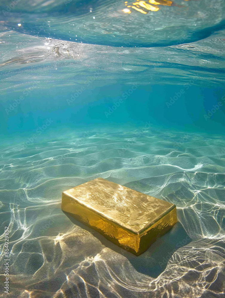 Goldbarren unter Wasser, Schatzsuche im Meer Goldbarren unter Wasser, Schatzsuche im Meer