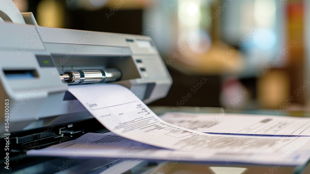 closeup on an old-fashioned fax machine that is currently transmitting pages