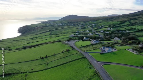 Aerial of the beautiful Largy coastline close to the secret waterfall in County Donegal, Ireland photo