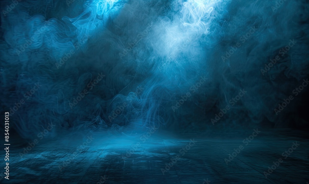 Fototapeta premium Empty Dark Room with Spotlight and Blue Smoke, Abstract Background Wallpaper