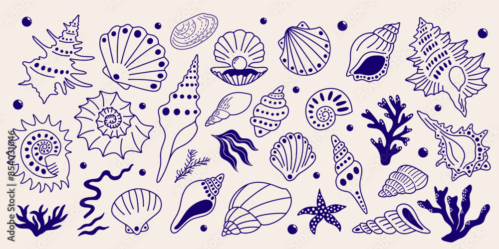 Abstract sea shells, plants shapes and forms vector illustration set for design. Different types of exotic underwater seashells marine aquatic ocean decorative outlined, funky elements collection. Abstract sea shells, plants shapes and forms vector illustration set for design. Different types of exotic underwater seashells marine aquatic ocean decorative outlined, funky elements collection.