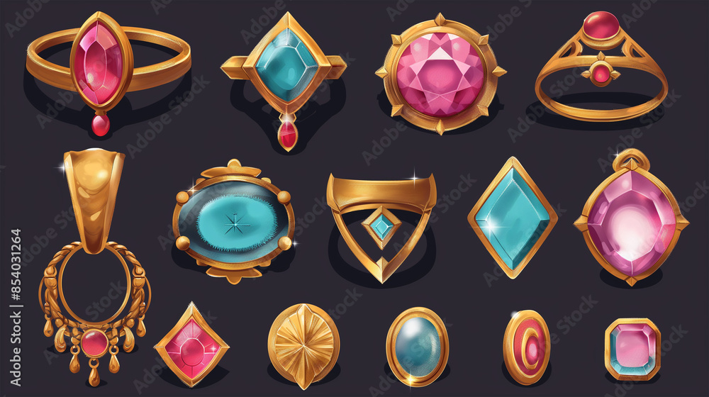 Asset of gold and diamond ring for mobile game or slot game element on dark background, Illustration Asset of gold and diamond ring for mobile game or slot game element on dark background, Illustration