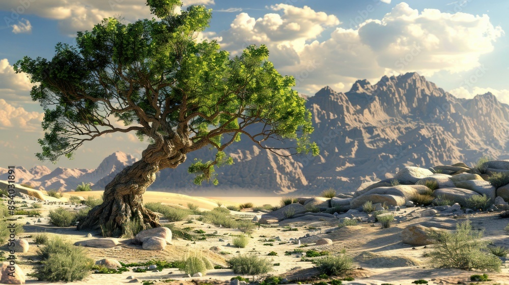 Fototapeta premium The desert has beautiful mountains and beautiful trees.