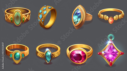 Asset of gold and diamond ring for mobile game or slot game element on dark background, Illustration © AI-Stocks