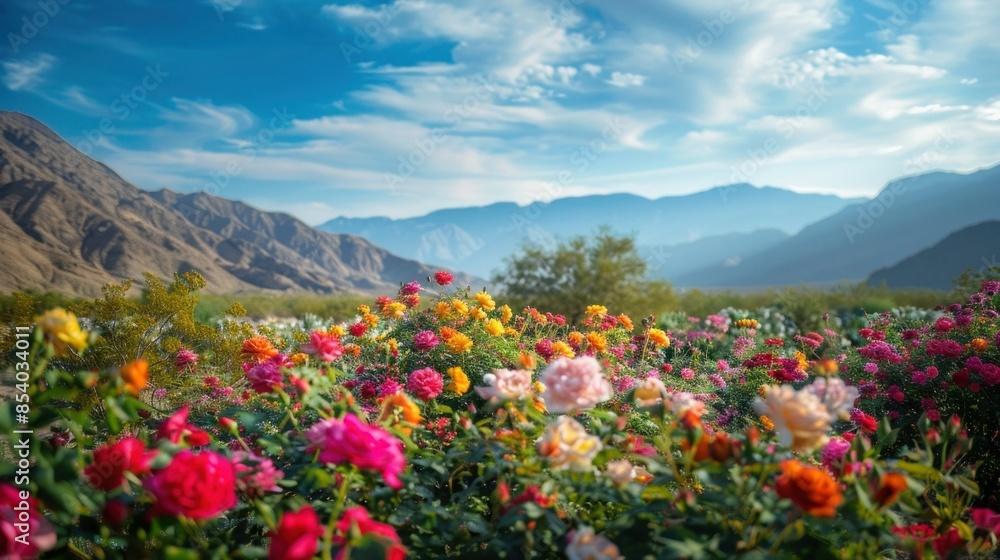 The desert has beautiful mountains and beautiful roses. The desert has beautiful mountains and beautiful roses.