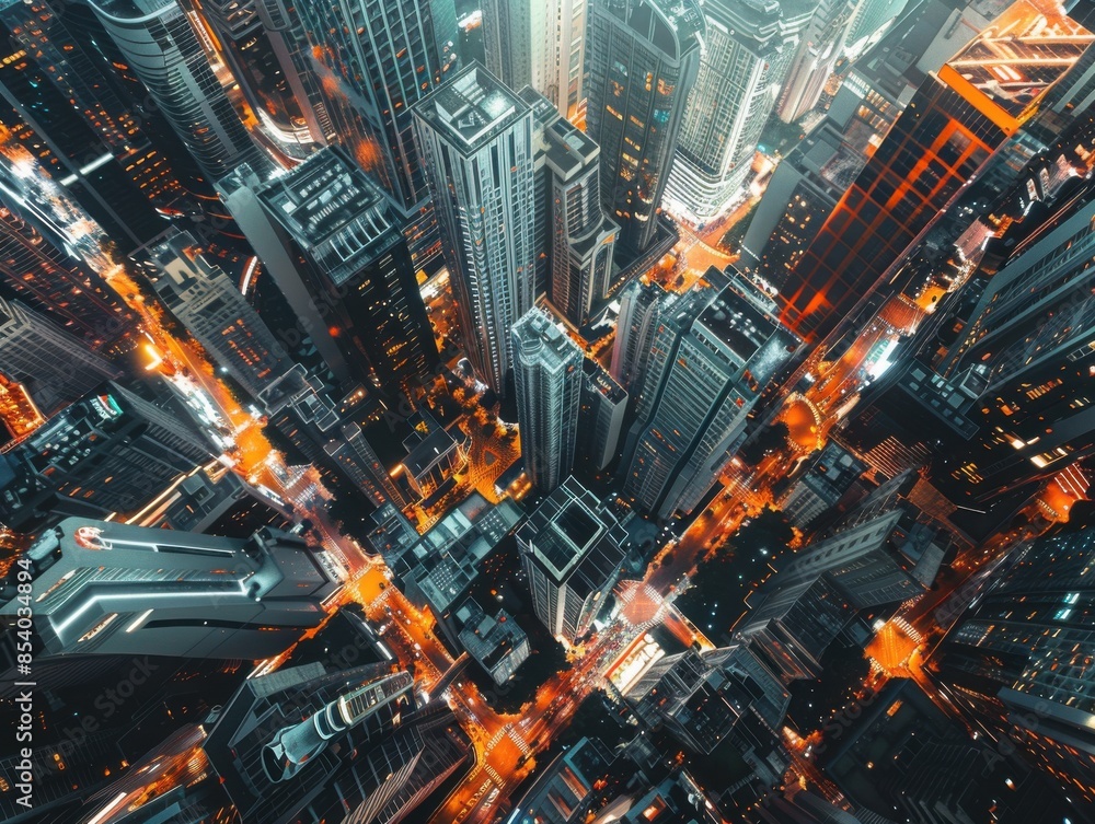 Dynamic city tour from a tilted angle view, skyscrapers, streets bustling with life, vibrant city lights, urban adventure, CG 3D rendering with detailed textures Dynamic city tour from a tilted angle view, skyscrapers, streets bustling with life, vibrant city lights, urban adventure, CG 3D rendering with detailed textures