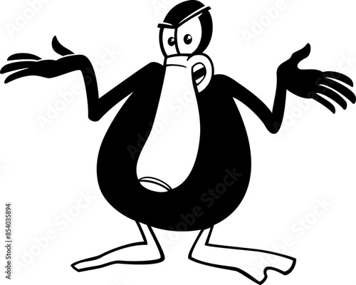 cartoon angry black duck animal character coloring page