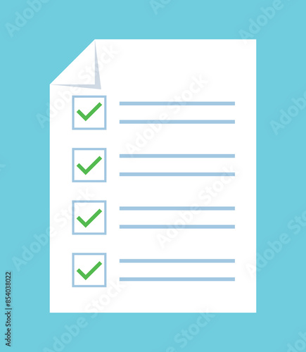 Graphic of a correctly completed survey or test. All answers are correct. Graphics in flat style.