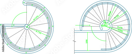 Sketch illustration silhouette vector drawing detailed architectural design circle radius rotating staircase plan