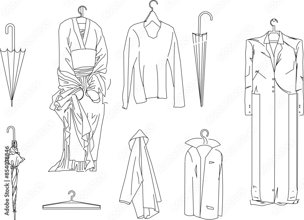 Vector silhouette illustration sketch of detailed design of clothes hanger display case for storage Vector silhouette illustration sketch of detailed design of clothes hanger display case for storage