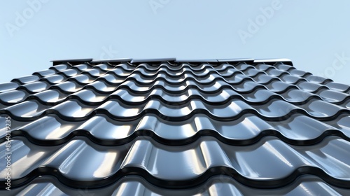 Black metal roof tiles. 3d rendering. photo