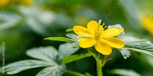 European wildflower Jacobaea vulgaris yellow petals green leaves often in forests. Concept Wildflowers, European flora, Jacobaea vulgaris, Forest flowers, Botanical photography