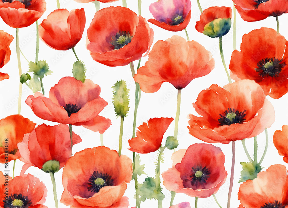Fototapeta premium Watercolor Poppy Flower - AI generated