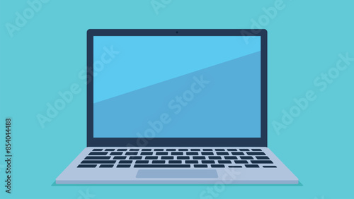 Vector image of a laptop on a single color background. The laptop screen is clear, there is only a reflection of light on it. Graphics in flat design style.