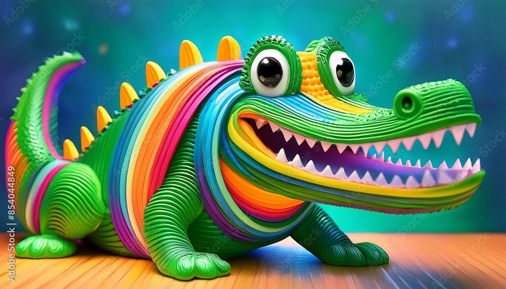 Un alegre y divertido cocodrilo hecho de tiras de plastilina de colores. Tema infantil Un alegre y divertido cocodrilo hecho de tiras de plastilina de colores. Tema infantil