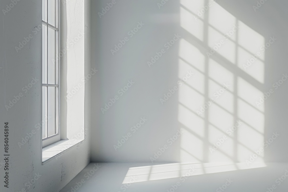 Fototapeta premium Window shadow drop on white wall