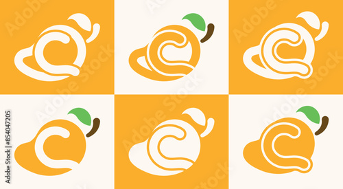 Set of letter C mango logo. This logo combines letters and a mango fruit. Perfect for fruit shops, juice store, farms, and the like.