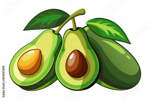 avocado with leaves isolated, avocado on branch