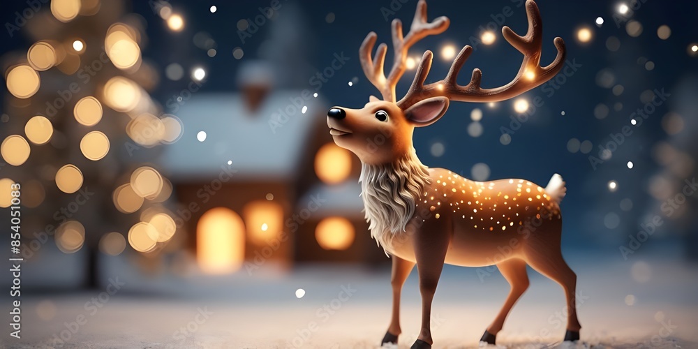 Beautiful and friendly Christmas reindeer on bokeh background. Generative AI Beautiful and friendly Christmas reindeer on bokeh background. Generative AI