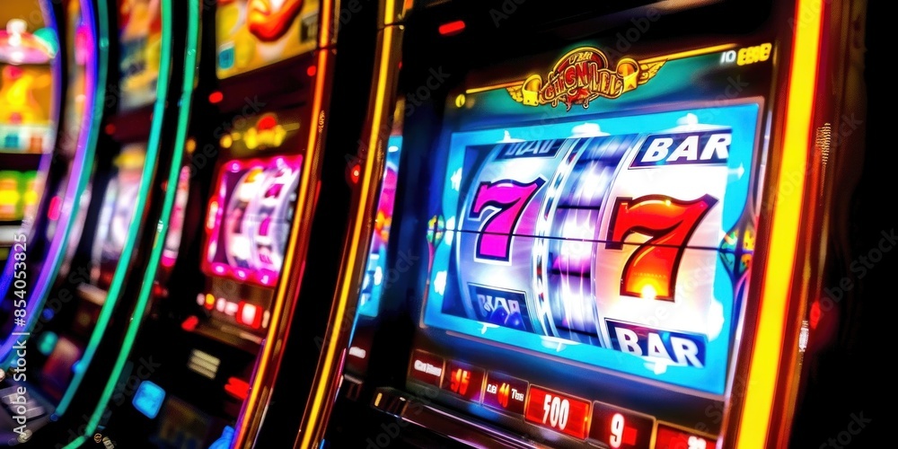 Brightly colored slot machines in a casino with dynamic lighting, showcasing vibrant graphics and symbols. Brightly colored slot machines in a casino with dynamic lighting, showcasing vibrant graphics and symbols.