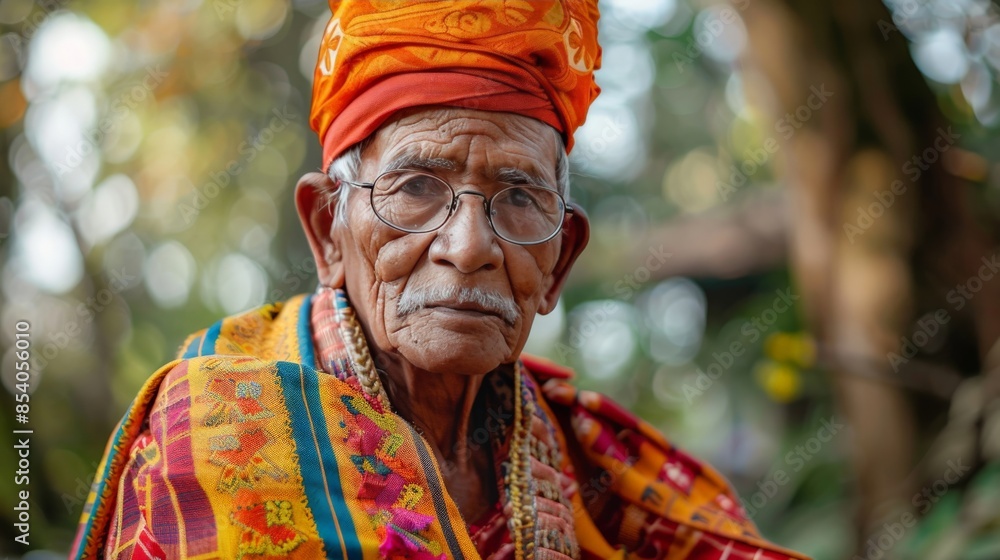 Elderly man in ethnic attire, showcasing traditional wear with a modern twist Elderly man in ethnic attire, showcasing traditional wear with a modern twist