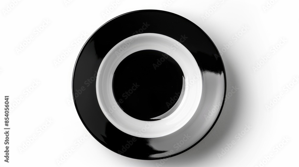 Ceramic plate with a black circle in the center on a white background with clipping path Ceramic plate with a black circle in the center on a white background with clipping path
