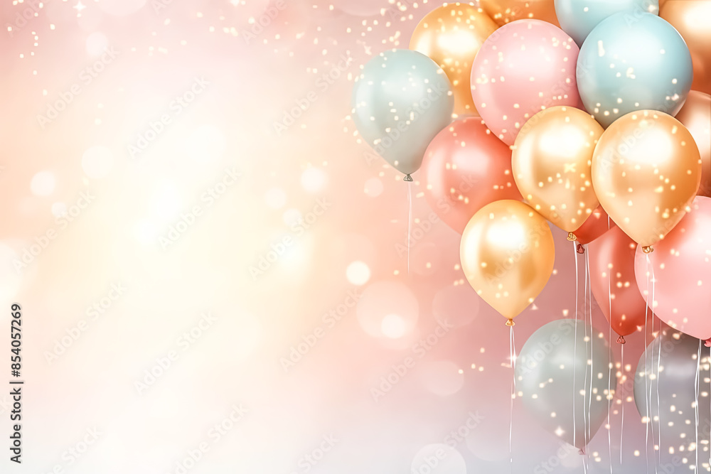 A bunch of colorful balloons are floating in the air, creating a festive and joyful atmosphere. The balloons are scattered all over the scene, with some floating higher and others closer to the ground A bunch of colorful balloons are floating in the air, creating a festive and joyful atmosphere. The balloons are scattered all over the scene, with some floating higher and others closer to the ground