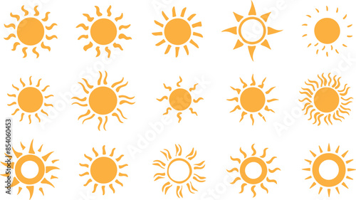 Set of yellow sun icons