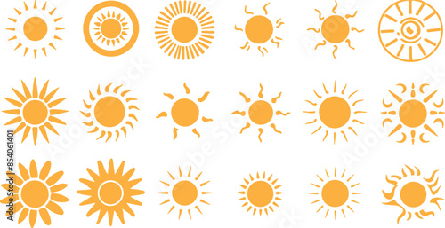 Set of yellow sun icons