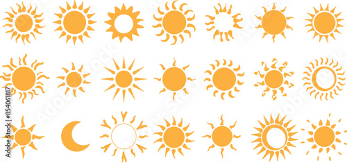 Set of yellow sun icons