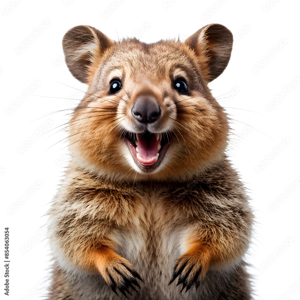 a quokka happily smiling isolated on a white background. the world's happiest animal a quokka happily smiling isolated on a white background. the world's happiest animal