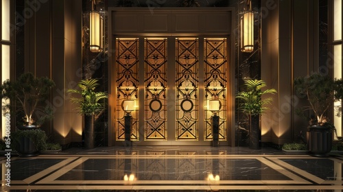 Gold-decorated Japanese-style entrance lobby.