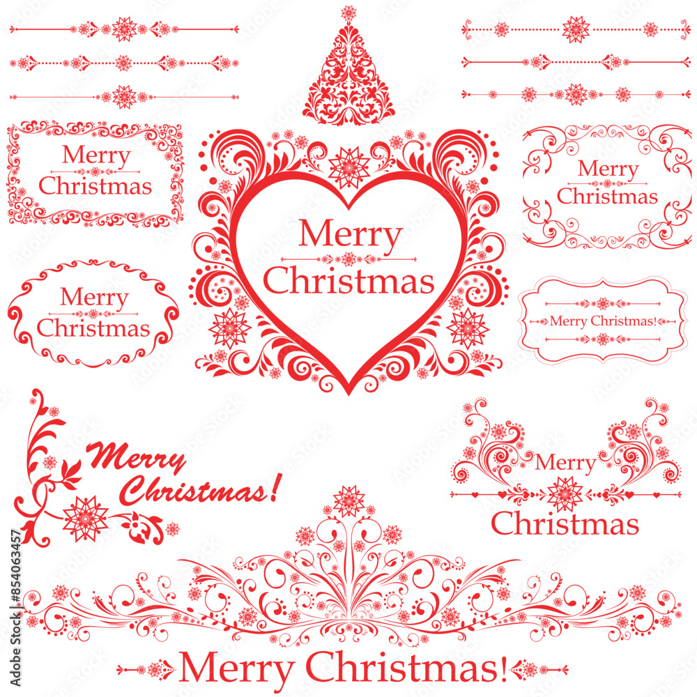 Christmas decoration set - lots of calligraphic elements, bits and pieces to embellish your holiday layouts. Collection of Christmas design elements isolated on White background. Vector illustration Christmas decoration set - lots of calligraphic elements, bits and pieces to embellish your holiday layouts. Collection of Christmas design elements isolated on White background. Vector illustration