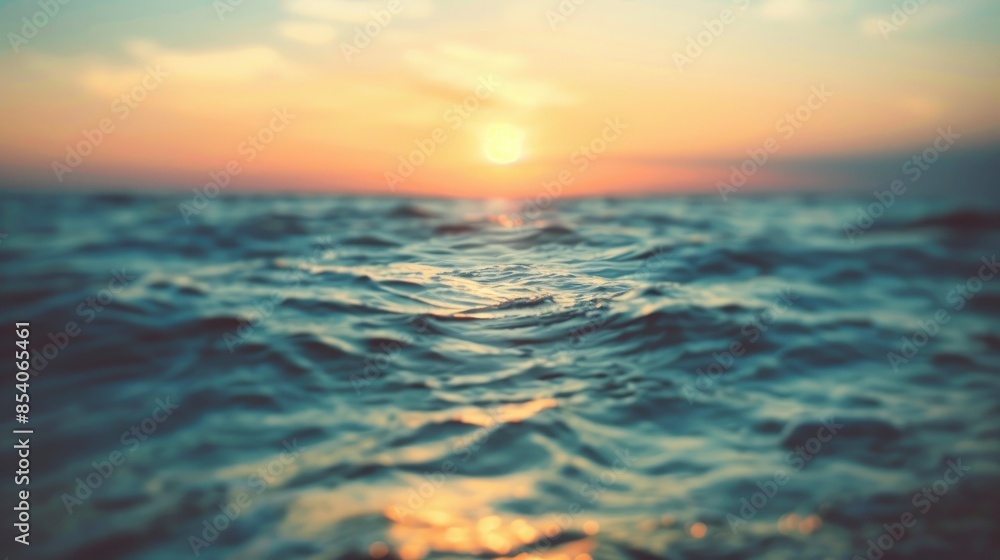 Obraz premium Blurred seascape at sunset with vintage film look