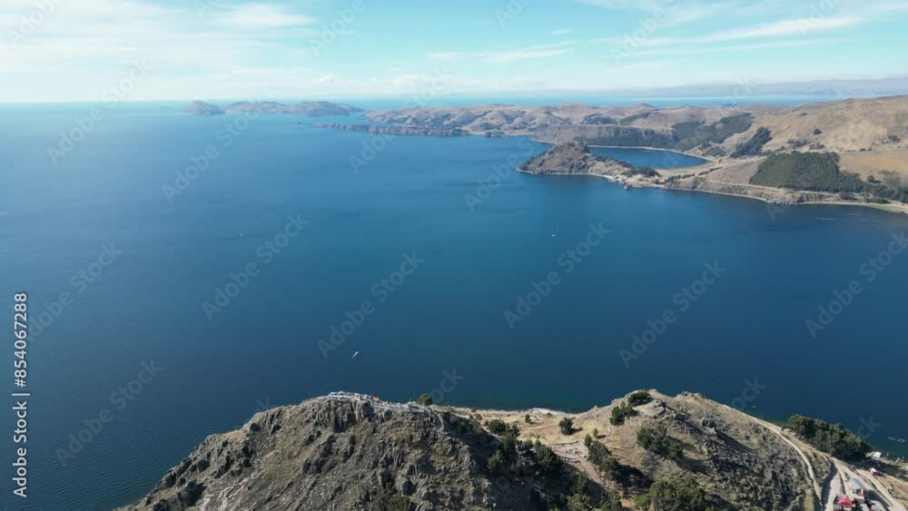 Aerial video over the town of Copacabana on the shoreline of Lake Titicaca, Bolivia Aerial video over the town of Copacabana on the shoreline of Lake Titicaca, Bolivia