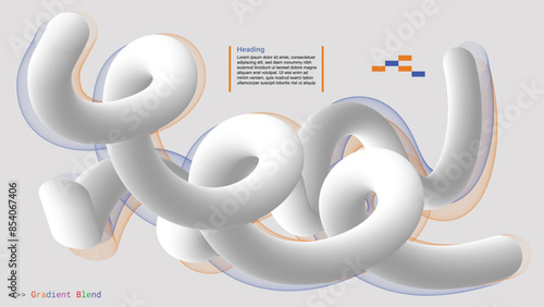 Abstract white curve gradient line blend on white background. 3D element gradient line blend template for web, card, brochure, poster or advertising.