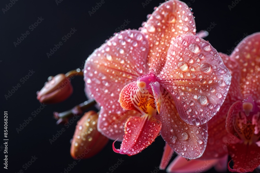 Pink Orchid Flower with Water Drops Pink Orchid Flower with Water Drops