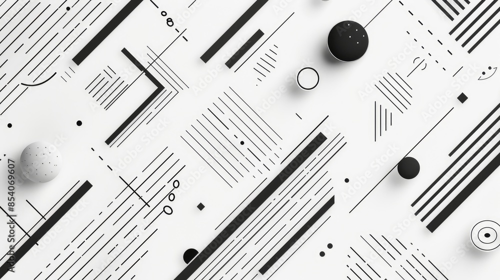 Geometric Shapes and Lines on White Background A Modern Monochrome Design for Textiles and Wallpaper Geometric Shapes and Lines on White Background A Modern Monochrome Design for Textiles and Wallpaper