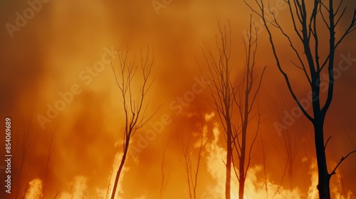 A forest engulfed in flames, showing the devastating effects of wildfires.