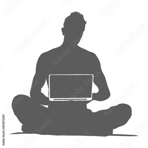 Cross-legged Laptop Silhouette: Serene Focus, Modern Connectivity.