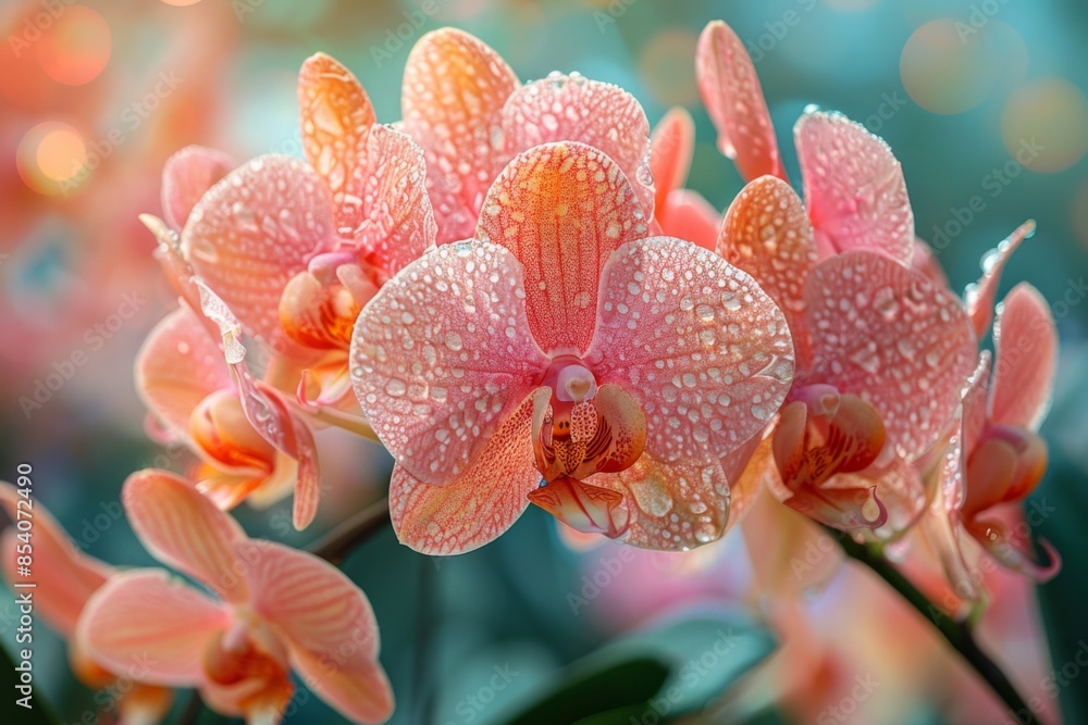 Close-up of Pink Orchids with Dew Drops Close-up of Pink Orchids with Dew Drops